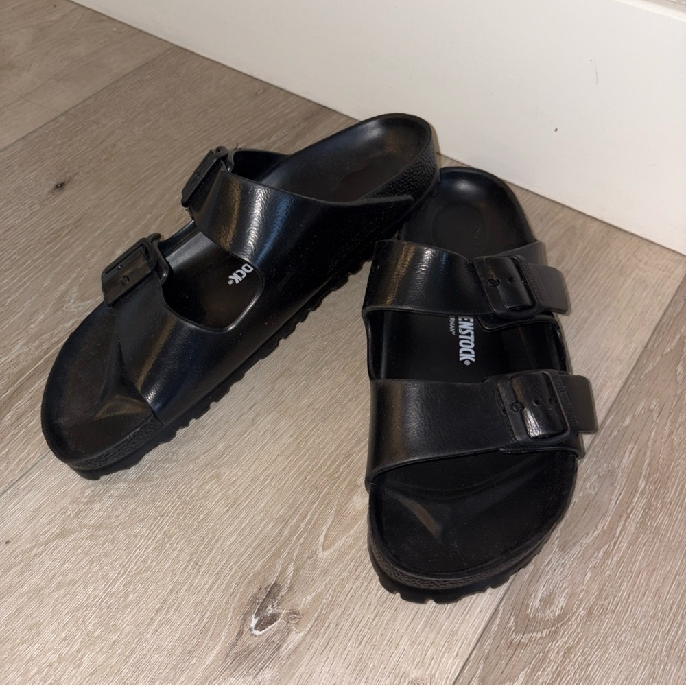 Black Slip-On Sandals with Adjustable Straps
